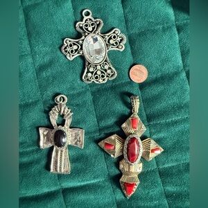 Vintage Cross Pendant Set with Red and Silver Accents